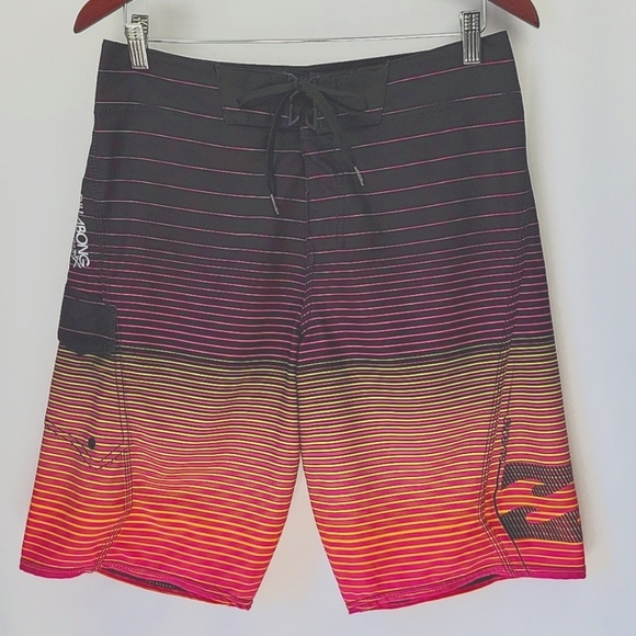 Billabong Platinum Board Shorts Black with Purple, Pink & Yellow Stripe Size 30 - Picture 1 of 12